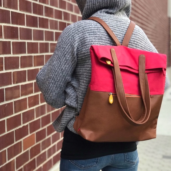 Red Backpack Purse in Vegan Leather main image 7